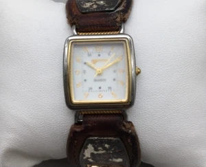 Vtg Montana Watch Women 23mm Silver Tone Brown Leather Band New Battery - Picture 1 of 16