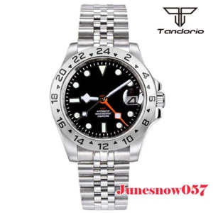 Tandorio 39MM GMT Automatic Black Dial Snowflake Hands NH34A Men Watch Sapphire - Picture 1 of 24