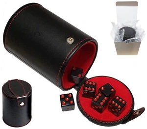 (6) Transparent Dice Smoke Black +PU Leather Red Felt Lined Cup Compartment - Bild 1 von 6