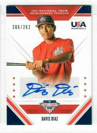  DAVIS DIAZ 2020 Stars & Stripes TEAM USA BASEBALL 16U BLUE INK AUTO #206/262 - Image 1 of 1