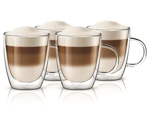 Double Wall Insulated Glasses Thermal Cappuccino Coffee Glass Mug Tea Cup 4 pk - Picture 1 of 6