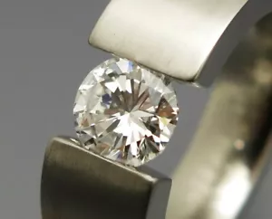 MATURE DESIGN - HEAVY 1.2 CARAT BRILLIANT TENSION RING "GRADIENT" - 950 PLATINUM - Picture 1 of 12