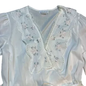 Bata Larga Vintage Flores de Noche Blanca Cottagecore Bordada Rosas Rosas Grandes - Imagen 1 de 13
