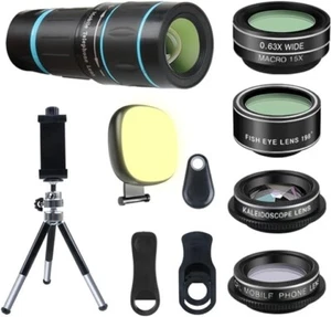 Objectif appareil photo téléphone, 6 objectifs + lumière LED + obturateur à distance + trépied, 18X téléobjectif zo - Photo 1 sur 15