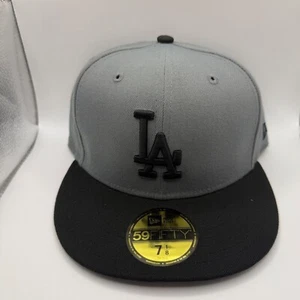 New Era 59FIFTY Los Angeles Dodgers Gray/Black Fitted Hat 7 1/8 - Picture 1 of 5