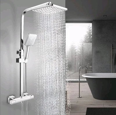 RONVIE Modern Thermostatic Bar Mixer Shower Valve Square Bathroom Rainfall Head