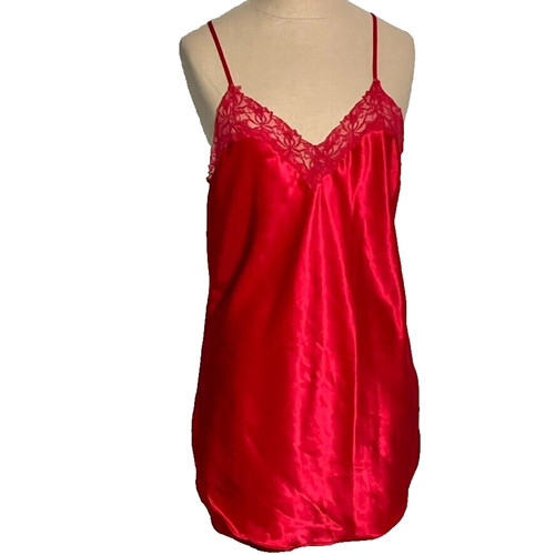 UNDERCOVER Abito Victoria’s Secret slip medio rosso raso camicia vintage pizzo sexy femminile