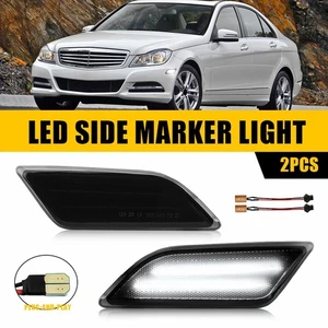Pair Smoke White LED Side Marker Lights For 2012-14 Mercedes W204 C250 C300 C350 - Picture 1 of 15