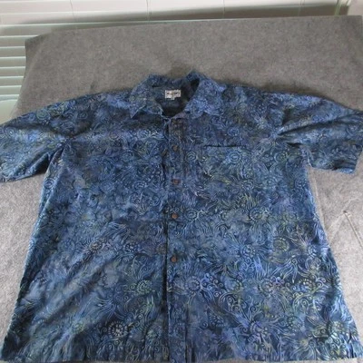 Camisa Indygo Smith Para Hombres 2XL Azul Batik Floral Abotonada Manga Corta Bolsillo Foto 1 de 4