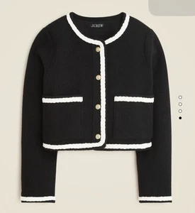 NWT J.Crew Cropped boucle yarn lady jacket (CF434) ~ Sz XS ~Black/White ~ Preppy - Picture 1 of 7