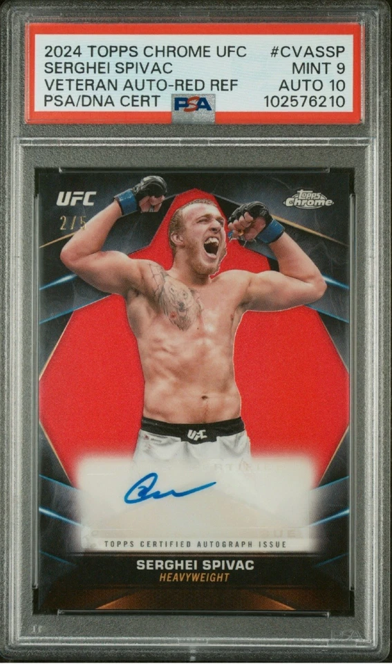 Serghei Spivac PSA 9 Auto 10 Veteran Red Refracror 2024 Topps Chrome UFC #'d /5 - Image 1 of 2