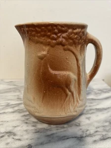 Vintage  Brown (Cinnamon) & White Stoneware "Deer with Fawn" Pitcher Country - Picture 1 of 13