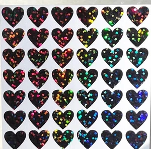 Black Holographic Sparkle Heart Stickers! - 1/4" to 3 inch - Picture 1 of 1