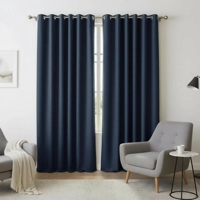 St. Helana Luxury Navy 95” Lined Grommet Curtains 4 Panel Set Room Darkening - Image 1 of 4