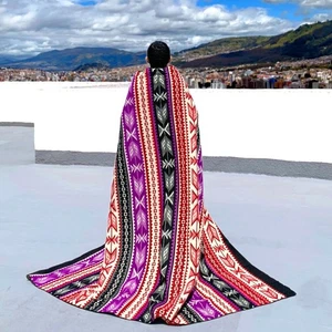 EXTRA LARGE SOFT & WARM ALPACA WOOL BLANKET 79x92" GEOMETRIC PATTERN PURPLE - Picture 1 of 10