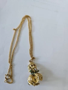 VTG GOLD TONE POODLE NECKLACE 16" ADJ RED RHINESTONE EYES BEADED ARMS & LEGS - Picture 1 of 6