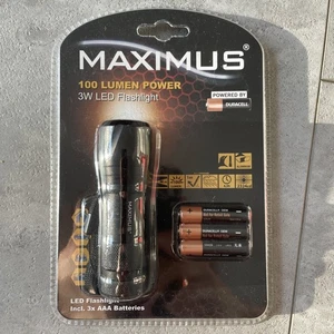 Maximus 100 Lumen 3W LED Taschenlampe + 3 Duracell Akkus 4,5h Laufzeit 96m  - Bild 1 von 2