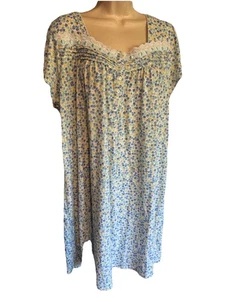 Adonna Fresh Compy Nachthemd Baumwolle blau weiß Blumen Kurzarm Rundhals XL - Bild 1 von 9