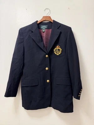 $298 Ralph Lauren 10 темно-синий герб Blazer куртка военного университета пальто винтажный - Изображение 1 из 4
