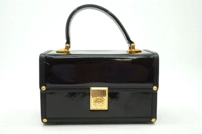 VERSACE Vintage Vanity Handbag Sunburst Greca Patent Leather Black 4055h - Image 1 of 4