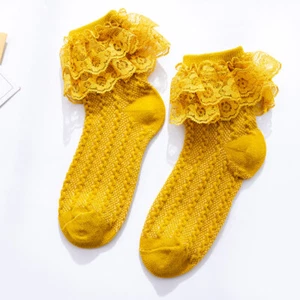 Girl Double-layer Lace Ruffle Princess Cotton Socks Kids Comfy Ankle Socks Dance - Picture 1 of 24