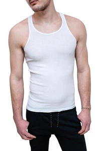 Diamond Herren T-Shirt Slim Fit Tailliert Weiß Stretch T Shirt Unterhemd - Bild 1 von 4