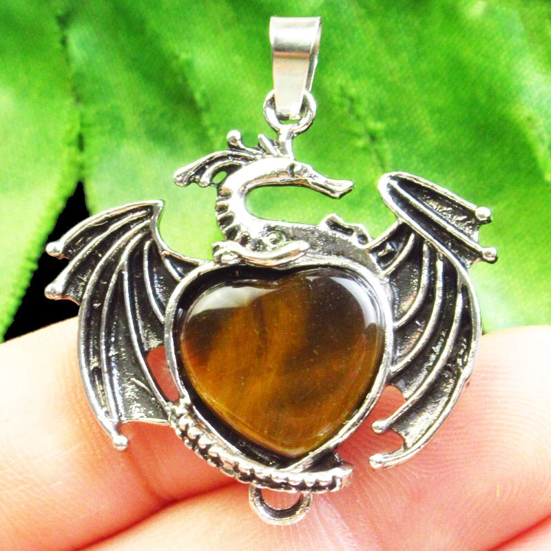 Pingente de pterossauro prata tibetana gema olho de tigre amarelo 35x33x6mm FH01959 - Imagem 1 de 3