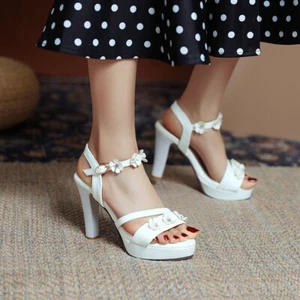 Women's High Heel Open Toe Flowers Ankle Strap Sandals Slingback Platform Shoes - Picture 1 of 11