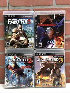 Lot PS3 Games Sony PlayStation Uncharted 2,3 Far Cry 3 Devil May Cry 4 Complete - Picture 1 of 9