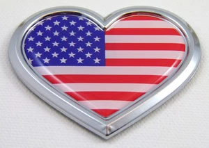 USA HEART Flag Chrome Emblem Car Decal 3D Sticker Badge Bumper American - Imagen 1 de 1