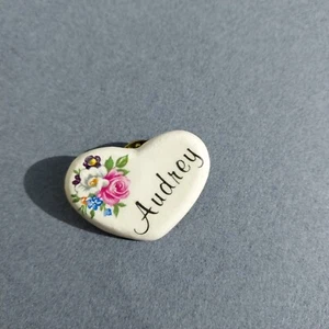 Audrey Name Heart Shaped Ceramic Lapel Hat Jacket Pin - Picture 1 of 2