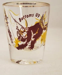 Bottoms Up Shot Glass Monkeys Goat Yellow Brown New Vintage 5242 - Picture 1 of 6