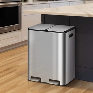 16 Gallon 60 Liter Trash Can Stainless Steel Step Trash Can for Kitchen Office H - Picture 1 of 8