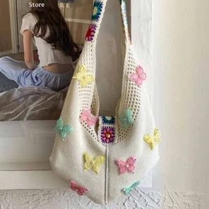 Hollow Out Beach Bag Tote Bag Hollow Shoulder Bag Butterfly Knitting Bag Girls - Picture 1 of 17