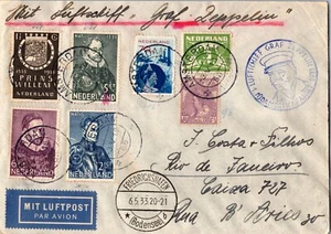 1933 Netherlands Stamp Graf Zeppelin LZ127 Cover South America Flight To Brazil - Picture 1 of 2