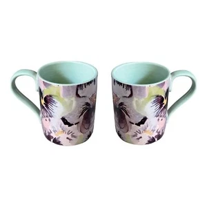 Anthropologie Livia Lilac Floral Hand Painted Stoneware Mug Set of 2 NEW - Picture 1 of 5