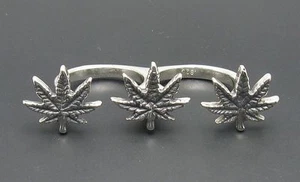 Stylish Sterling Silver Ring For Two Fingers Solid 925 Cannabis Adjustable size - Picture 1 of 4