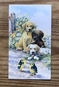 Hodge Illustration Puppy Bird Floral Birthday Card Framable Junk Journaling - Picture 1 of 4