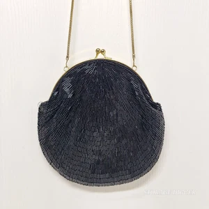 Cartera bandolera de colección La Regale para mujer negra con cuentas bolso sin asas monedero dorado - Imagen 1 de 9