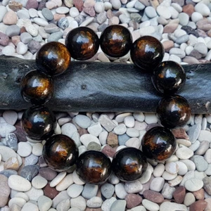 20 MM Genuine Golden Black Coral Sea Willow Bracelet 12 Beads #08 - Picture 1 of 7
