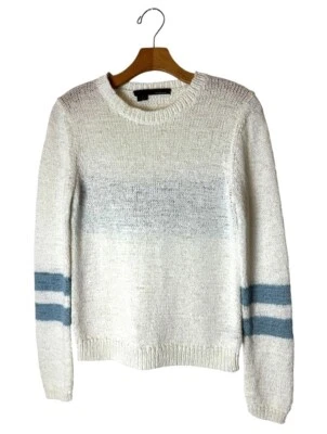 Suéter 360 Mujer Pequeño Blanco Azul Rayas Tejido Hilo Italiano Cuello Redondo Pullover Foto 1 de 4