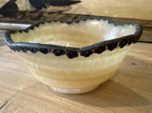 Hand Carved Vintage Agate Chinese Bowl With Sterling Silver Rim - Picture 1 of 9