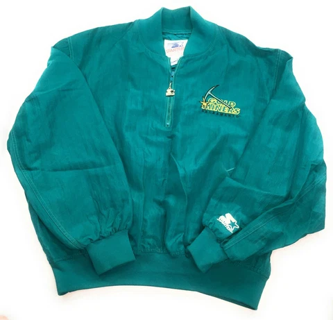 Vtg Sacramento Gold Miners Windbreaker Jacket XL Green Half Zip Pullover Starter Cover