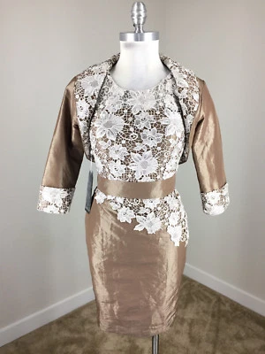 Lace Dress Izidress Size XS 2 Brown Cream  Bolero Jacket Formal Evening ** - Image 1 of 4