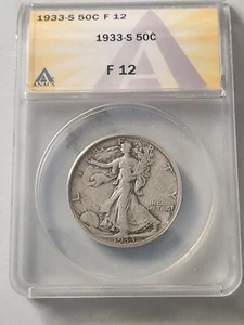 1933-s Walking Liberty Silver Half Dollar ANACS F-12 - Picture 1 of 3