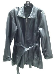 Women's JACQUELINE FERRAR Black Leather Coat XL Tall