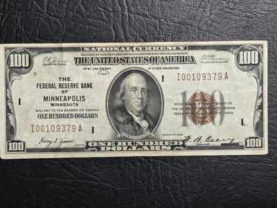 Nice Looking Series of 1929 $100 National Currency, FRB Minneapolis, MN - Image 1 of 2