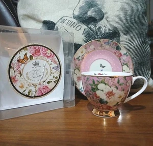 Old Tupton Ware Floral Garden 200ml Bone China Tea Cup & Saucer In Box NEW - Picture 1 of 8