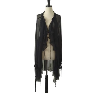 Victoria's Secret Womens XS Sheer Mesh Black Robe Ruffle Open Witchy Sexy Flirty - Picture 1 of 8