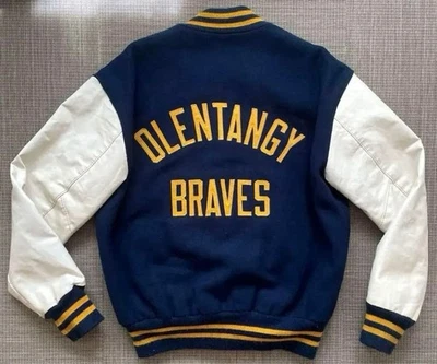 Chaqueta Universitaria de Cuero Manga Larga Hecha en Estados Unidos Años 90 Azul Blanco No.sj987 Foto 1 de 4